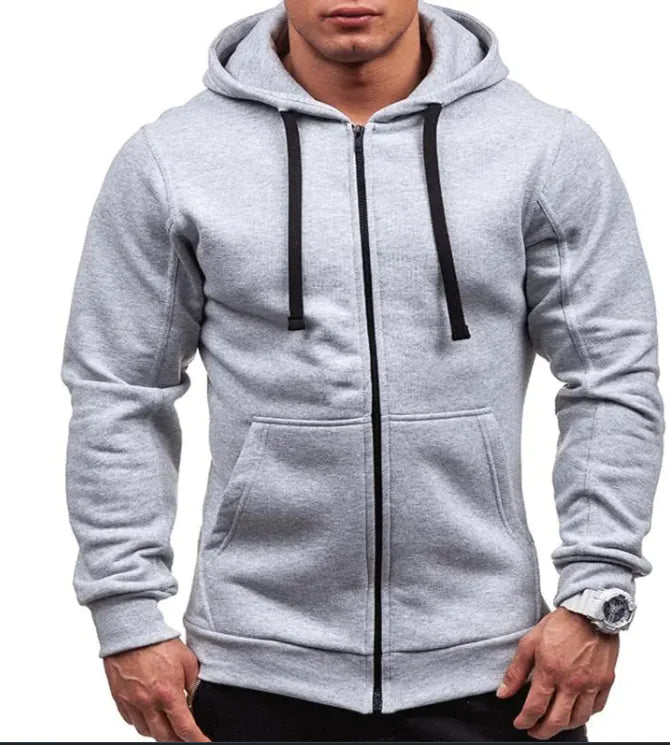 Sweatshirt Men's Zipper Hooded Jacket Men's European And American Hooded Solid Color Cardigan