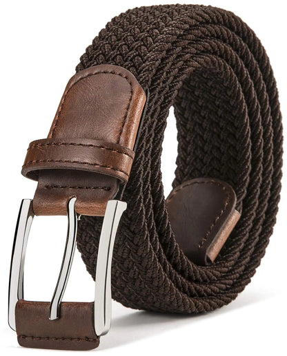 BULLIANT Stretch Belt Men,Mens Gift Woven Braided Web Belt 1 3/8 for Golf Casual Pants Shirts Jeans Dark Brown 1349 38"-42"Waist Adjustable