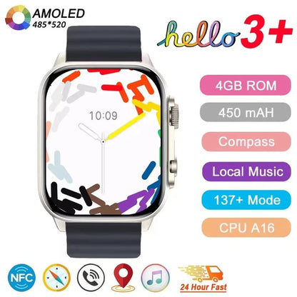 2024 Original Hello Watch 3 Plus Ultra Smartwatch AMOLED 4GB ROM NFC Compass Bluetooth Call Music Smart Watch For IOS Android