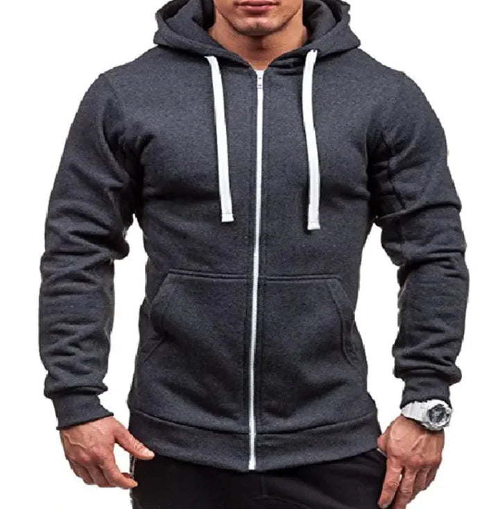 Sweatshirt Men's Zipper Hooded Jacket Men's European And American Hooded Solid Color Cardigan